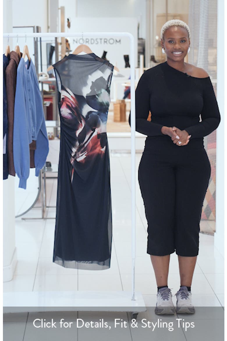 Mo Print Sheer Mock Neck Midi Dress video