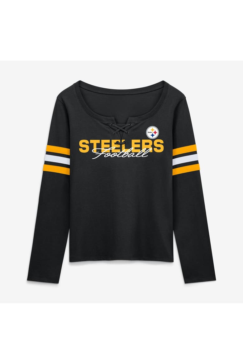 Women's Fanatics  Black Pittsburgh Steelers Team First Coverage Scheme Lace-Up Long Sleeve T-Shirt, Main, color, Black