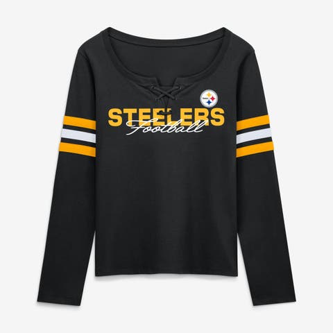 Women's Fanatics Black Pittsburgh Steelers Team First Coverage Scheme Lace-Up Long Sleeve T-Shirt