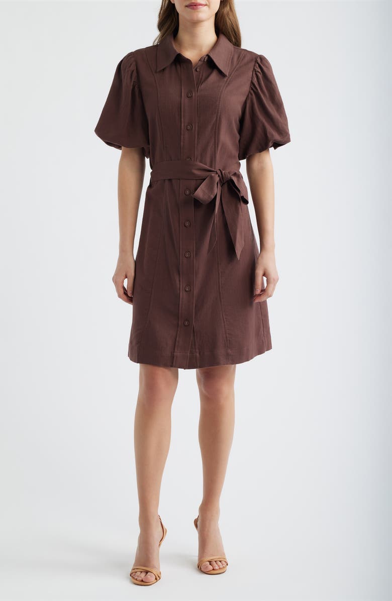 Brave+True Lenni Button Front Minidress, Main, color, Chocolate