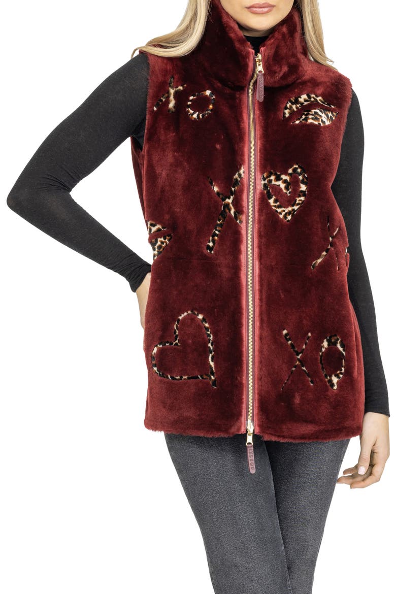 Reversible Genuine Shearling Zipper Vest, Alternate, color, WINE/XO LPRD