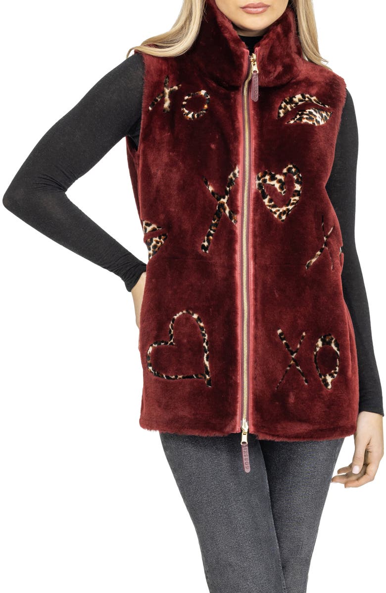 GORSKI Reversible Genuine Shearling Zipper Vest, Alternate, color, Wine/Xo Lprd