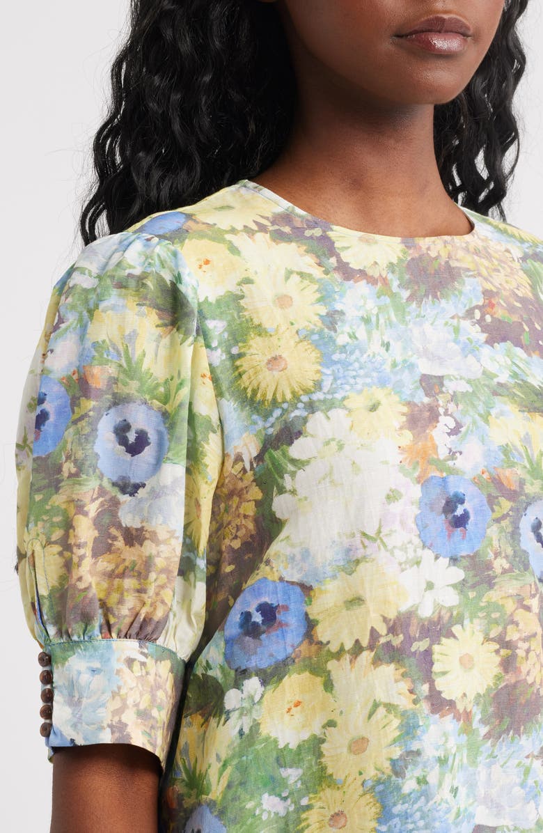 & Other Stories Floral Puff Sleeve Top, Alternate, color, Brown Dark