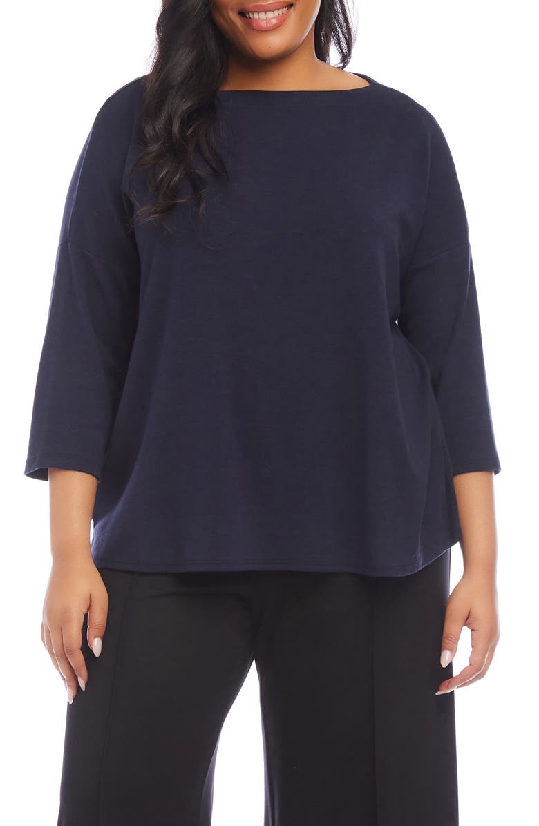 Karen Kane Hemp & Organic Cotton Blend Top, Main, color, Navy
