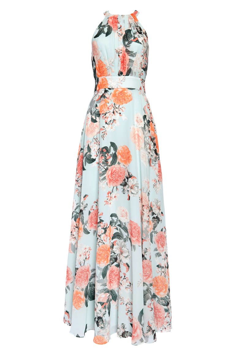 Floral Print Halter Maxi Dress, Main, color, MINT
