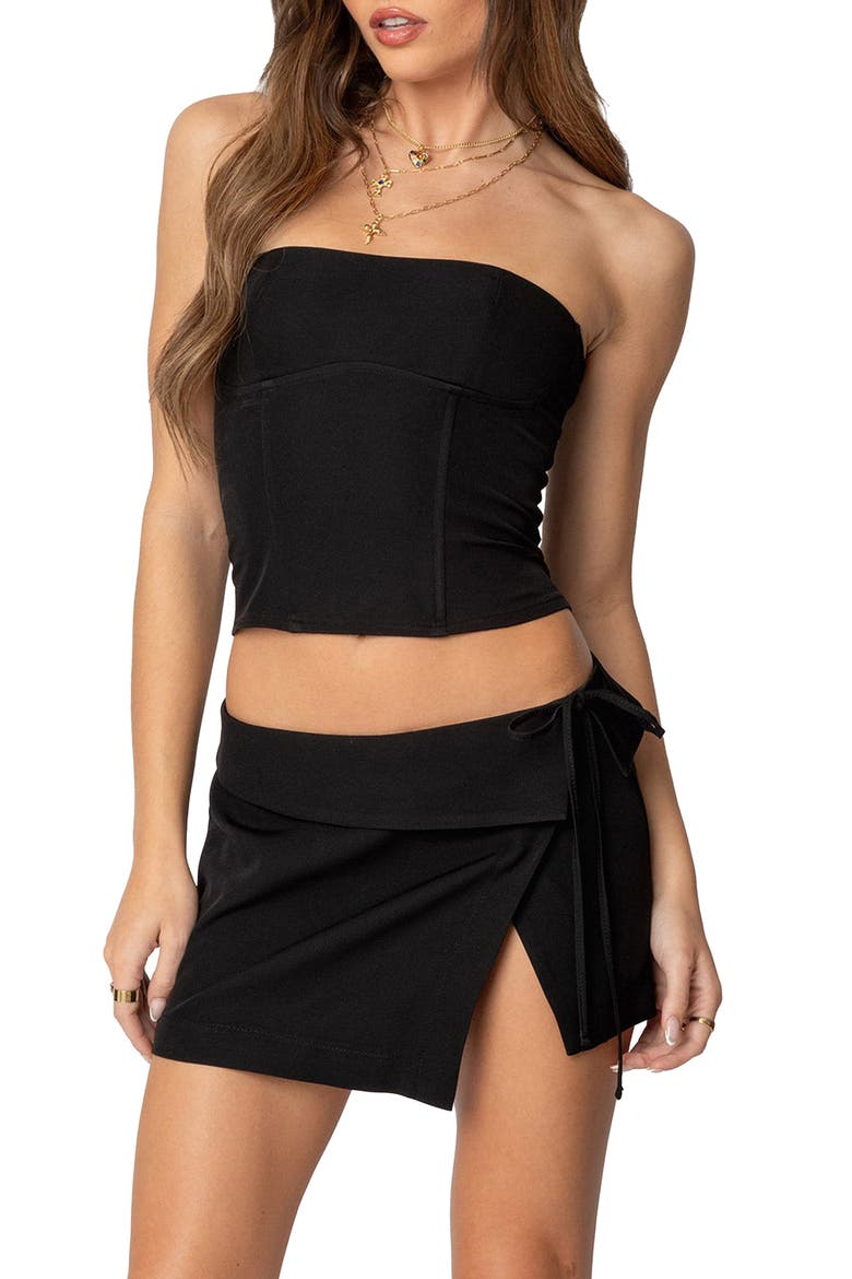 Selena Lace-Up Strapless Corset Top, Main, color, BLACK