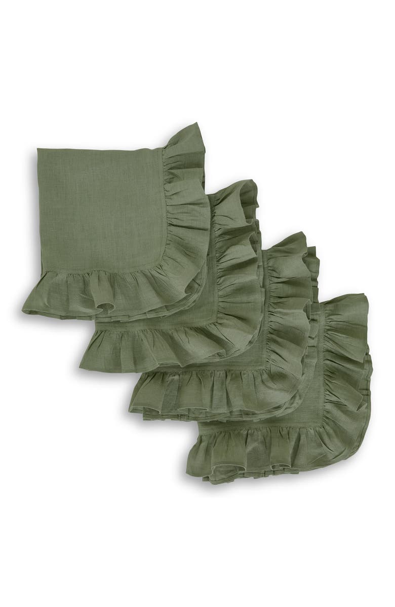Solino Home Linen Dinner Napkins - Gabrielle Ruffle, 20" x 20" Inch, Main, color, Oil Green