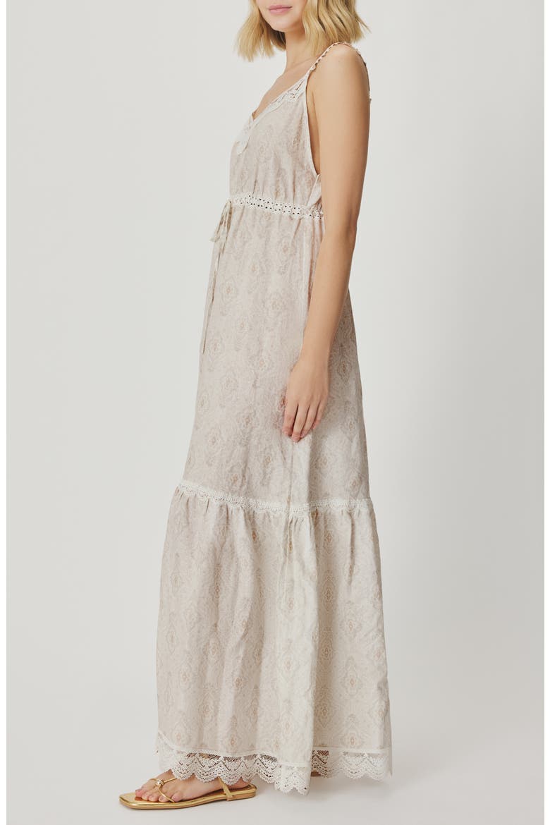 Anastasia Lace Trim Print Sleeveless Maxi Dress, Alternate, color, ANTIQUE PEARL IVORY PAISLEY