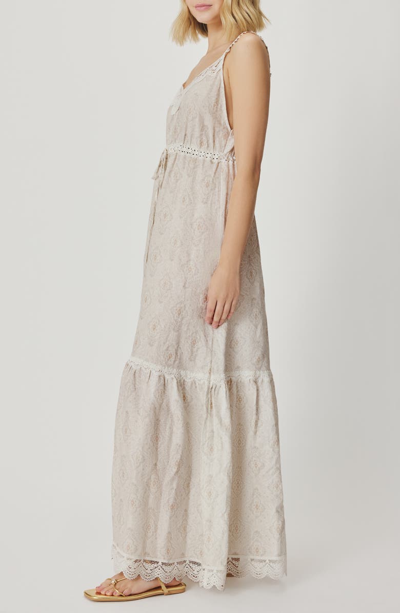 Splendid Anastasia Lace Trim Print Sleeveless Maxi Dress, Alternate, color, Antique Pearl Ivory Paisley