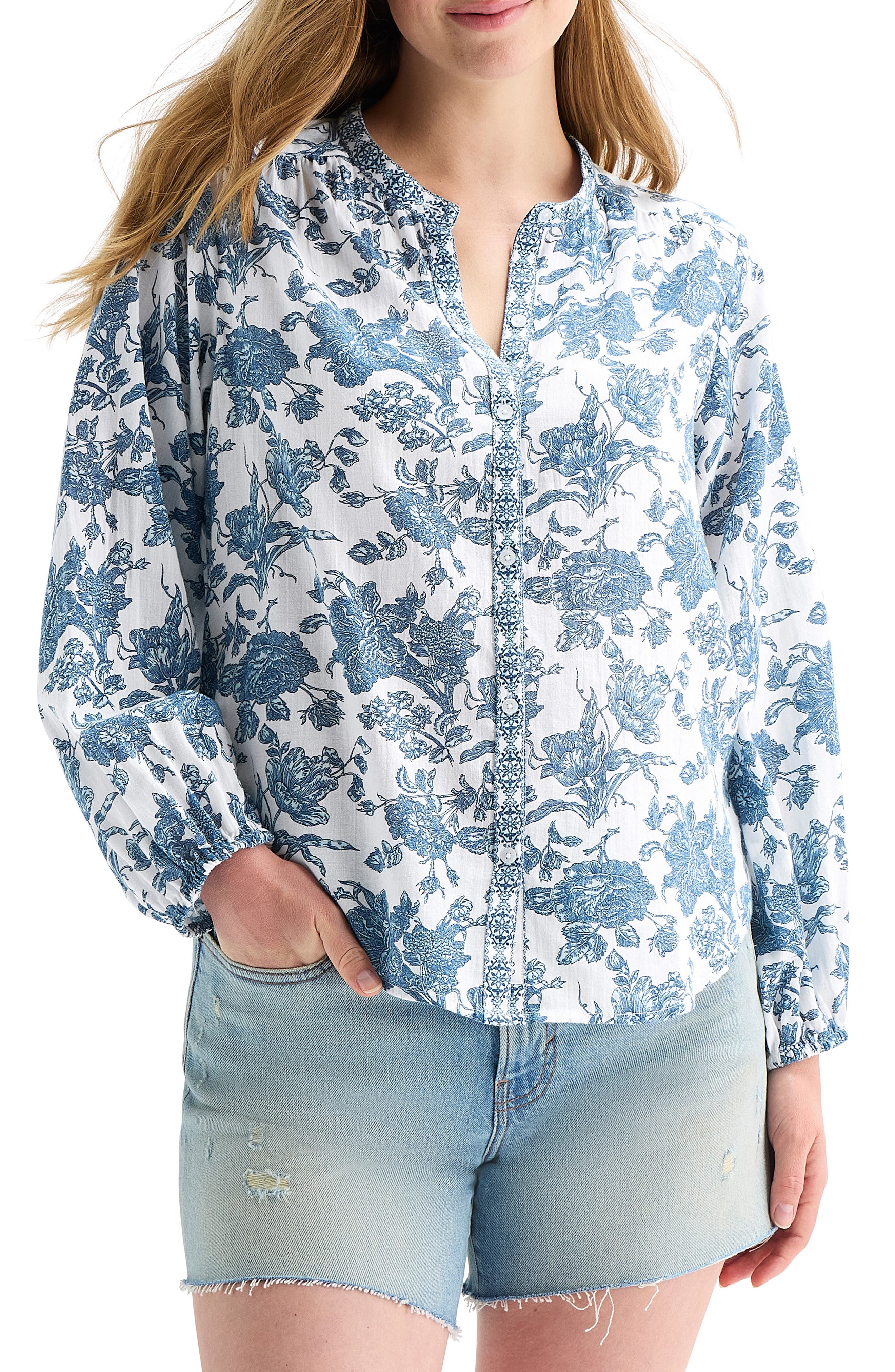 Lucky Brand Floral Balloon Sleeve Button-Up Shirt