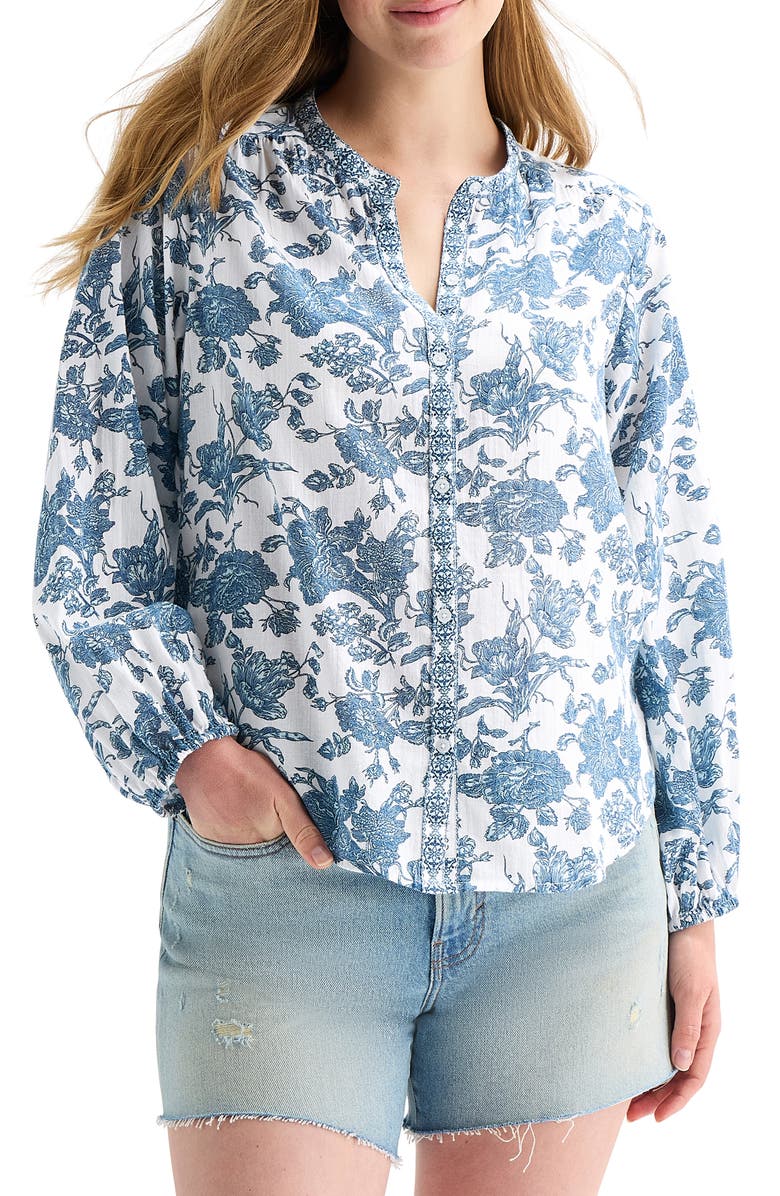 Lucky Brand Floral Balloon Sleeve Button-Up Shirt, Main, color, Blue Multi