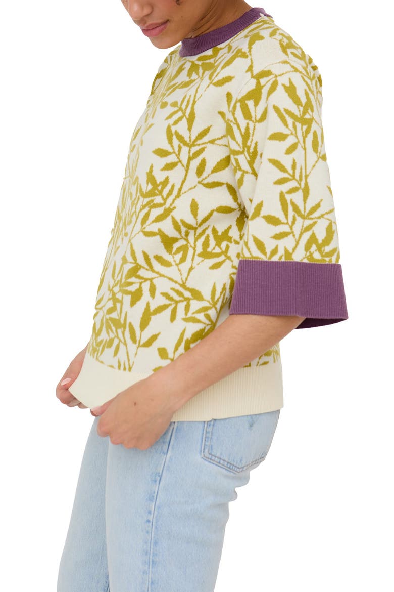 Daffodil Slouchy Leaf Print Knitted T-shirt, Alternate, color, Green