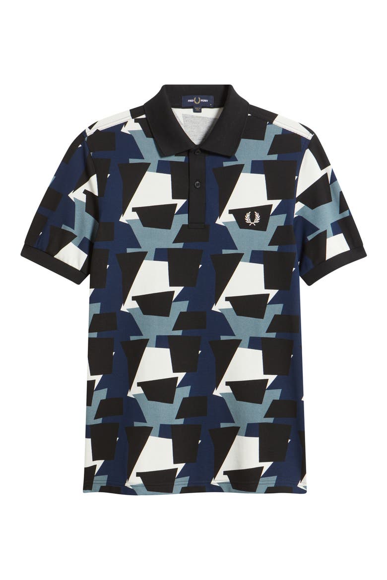 Fragment Print Polo, Alternate, color, BLUE/ ECRU