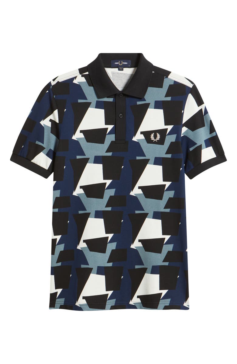 Fred Perry Fragment Print Polo, Alternate, color, Blue/ Ecru