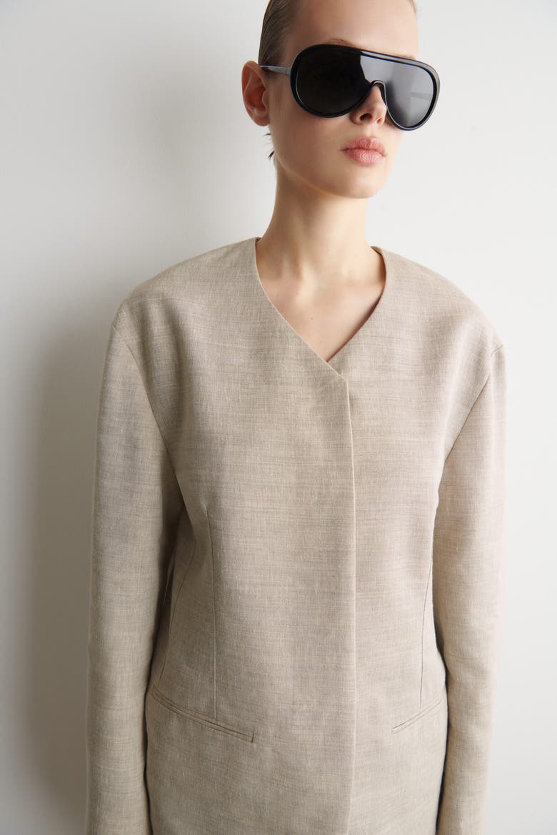 Structured Collarless Linen Blazer, Alternate, color, BEIGE MÉLANGE
