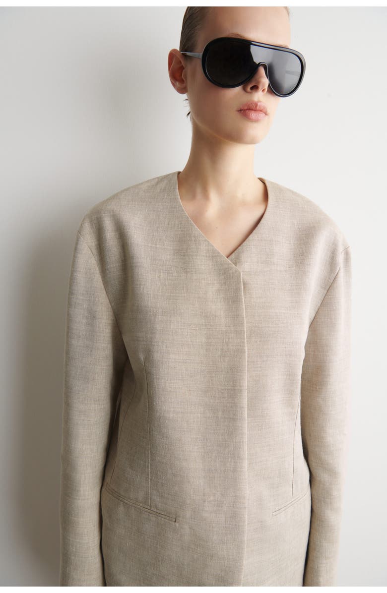 COS Structured Collarless Linen Blazer, Alternate, color, Beige Mélange