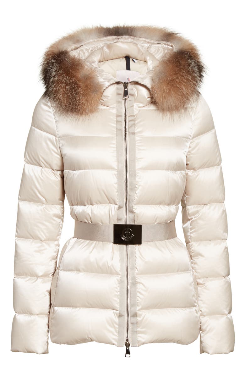 Moncler Tatie Belted Down Puffer Coat with Removable Genuine Fox Fur Trim, Alternate, color, 