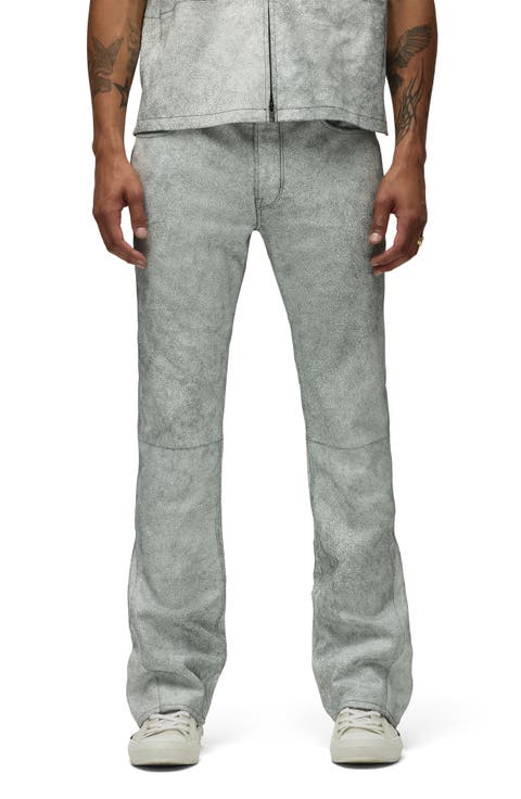 Walker Kick Flare Leather Jeans (Cracked White)