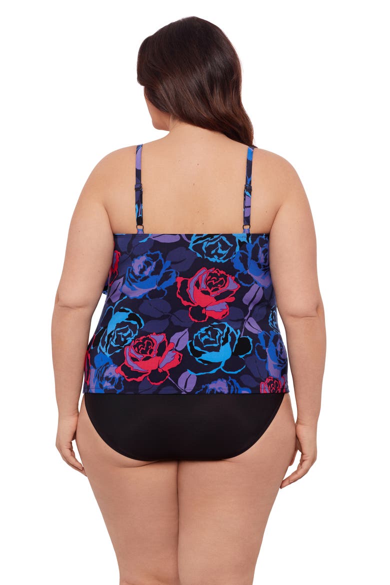 Plus Size Triple Ruffle Tier Adjustable Tankini Swimsuit Top, Alternate, color, Rose Grows