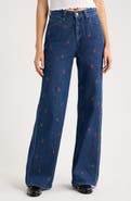 DAZE Farout Embroidered Wide Leg Jeans