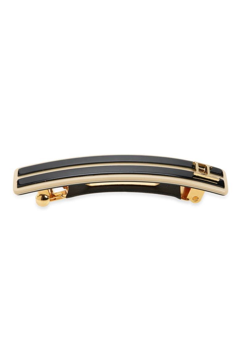 Small Stripe Barrette, Main, color, BLACK/ IVORY
