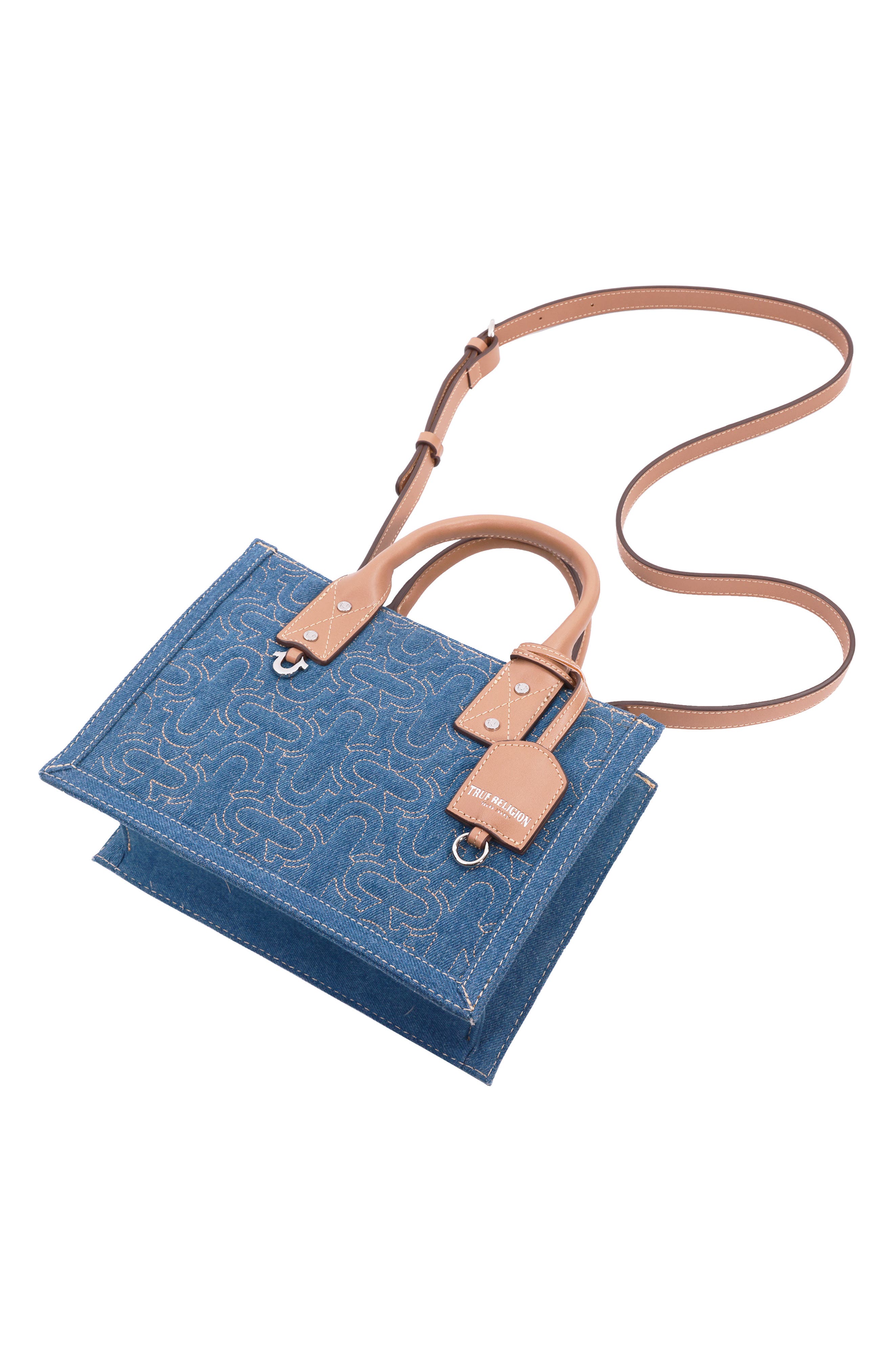 True Religion Quilted Horseshoe Tote Bag, Alternate, color, Medium Blue