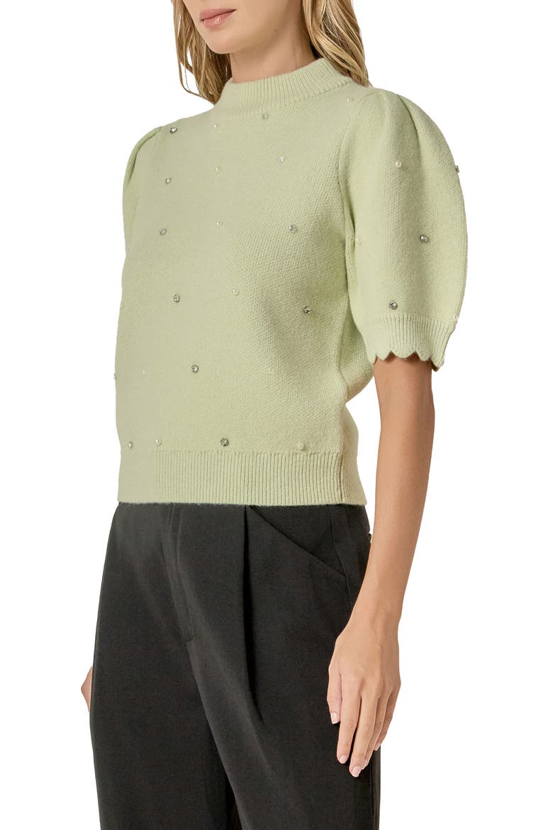 Embellished Short Sleeve Sweater, Alternate, color, SAGE