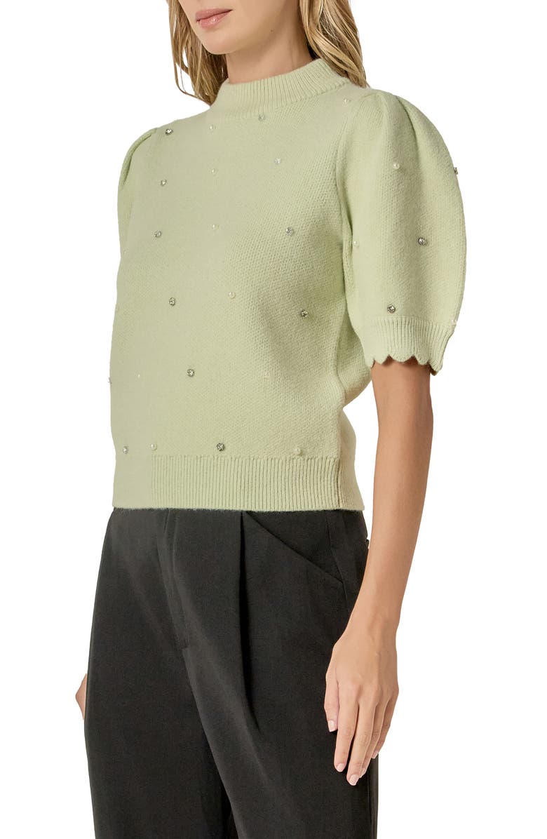 English Factory Embellished Short Sleeve Sweater, Alternate, color, Sage