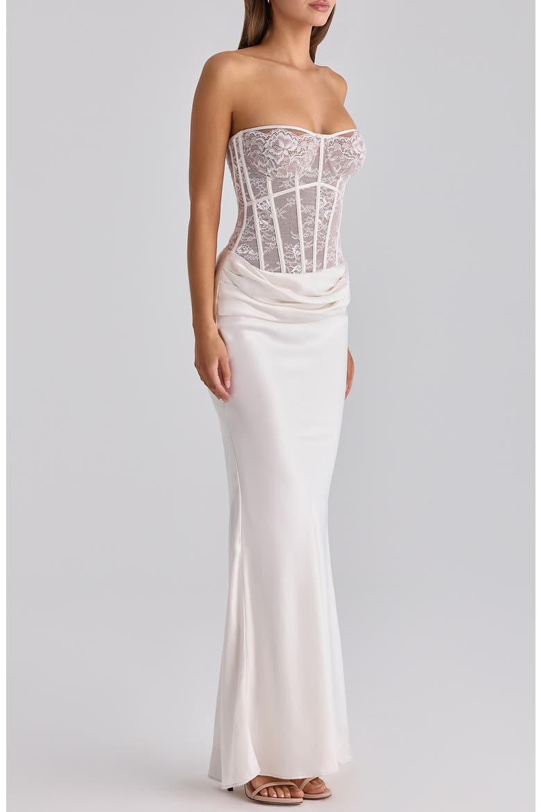 Ayana Strapless Lace & Satin Mermaid Gown, Alternate, color, WHITE