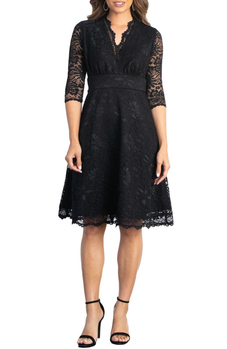 Kiyonna Mademoiselle A-Line Lace Cocktail Dress, Alternate, color, Onyx