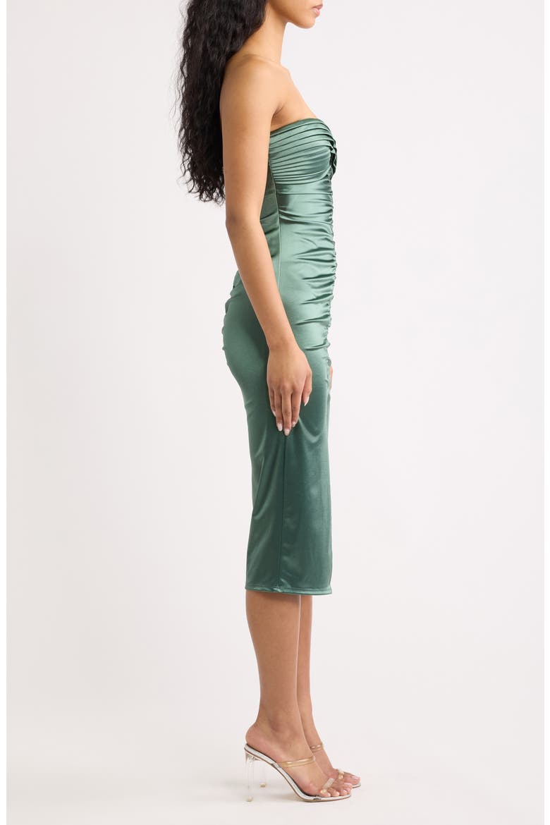 Strapless Ruched Midi Dress, Alternate, color, MOSS