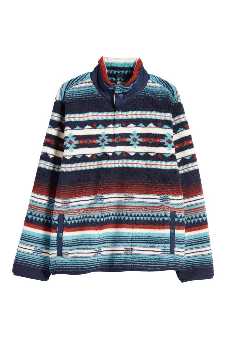Geometric Stripe Half Snap Fleece Pullover, Alternate, color, RISING SKY TURQUOISE