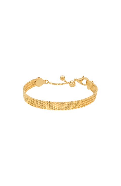 18k Gold Plated Sterling Silver Mash Chain Adjustable Bracelet Holiday Gift Idea