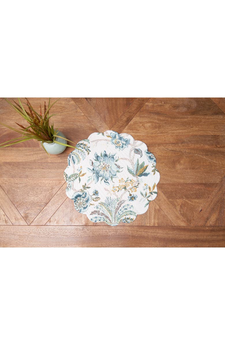 C&F Home Braganza Teal Vintage 100% Cotton Round Set of 6 Spring Placemats 17", Alternate, color, Green