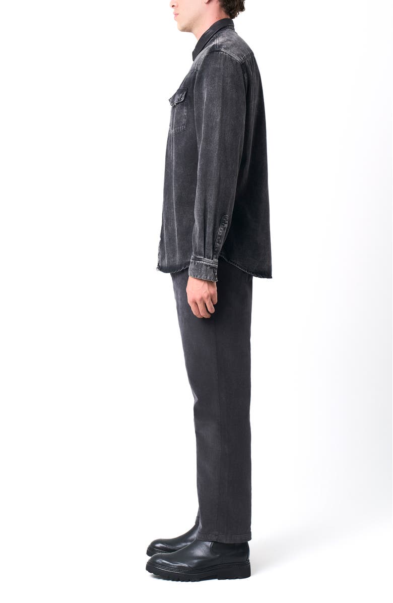 Velez Long-Sleeve Cotton Overshirt With Denim and Leather, Alternate, color, Black