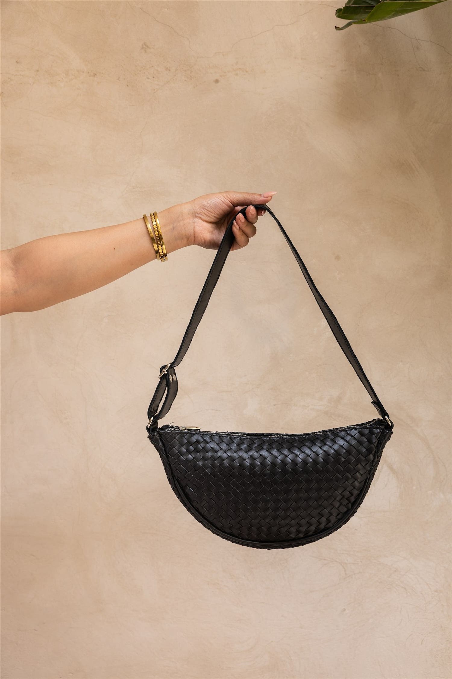 Hilal Woven Leather Sling, Alternate, color, Black