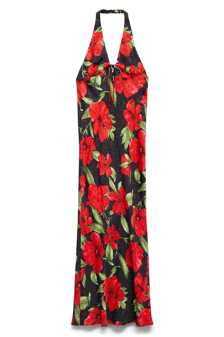 Mati Floral Halter Maxi Dress, Main, color, BLACK