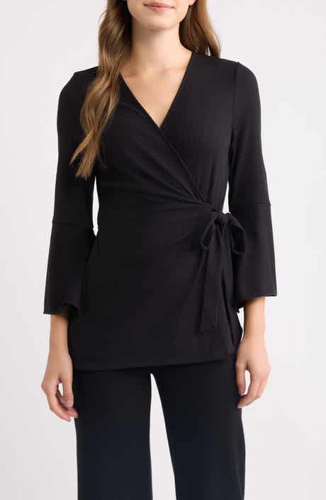 Ruffle Sleeve Ribbed Wrap Top