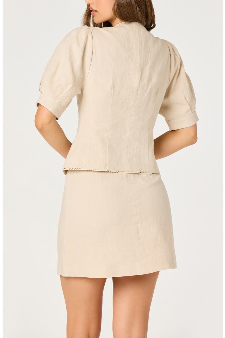 Cailey Puff Sleeve Crochet Trim Button-Up Top, Alternate, color, NATURAL