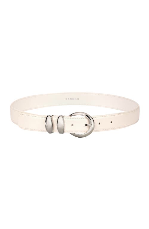 Sandro Leather Belt With Metal Buckle In White