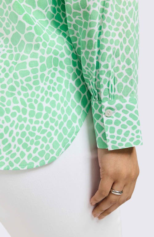 FOXCROFT FOXCROFT MEGHAN GIRAFFE PRINT LINEN BLEND BUTTON-UP SHIRT