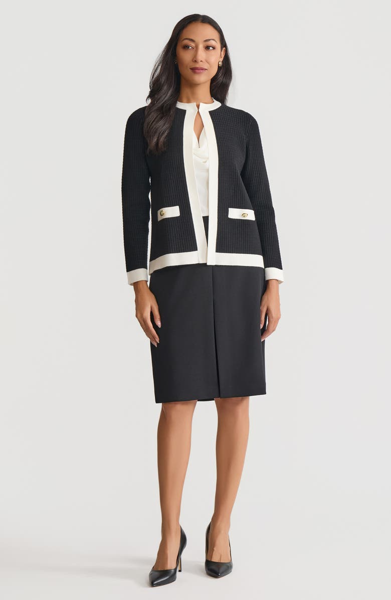 KASPER Kissing Front Rib Cardigan, Alternate, color, Black/ Vanilla Ice