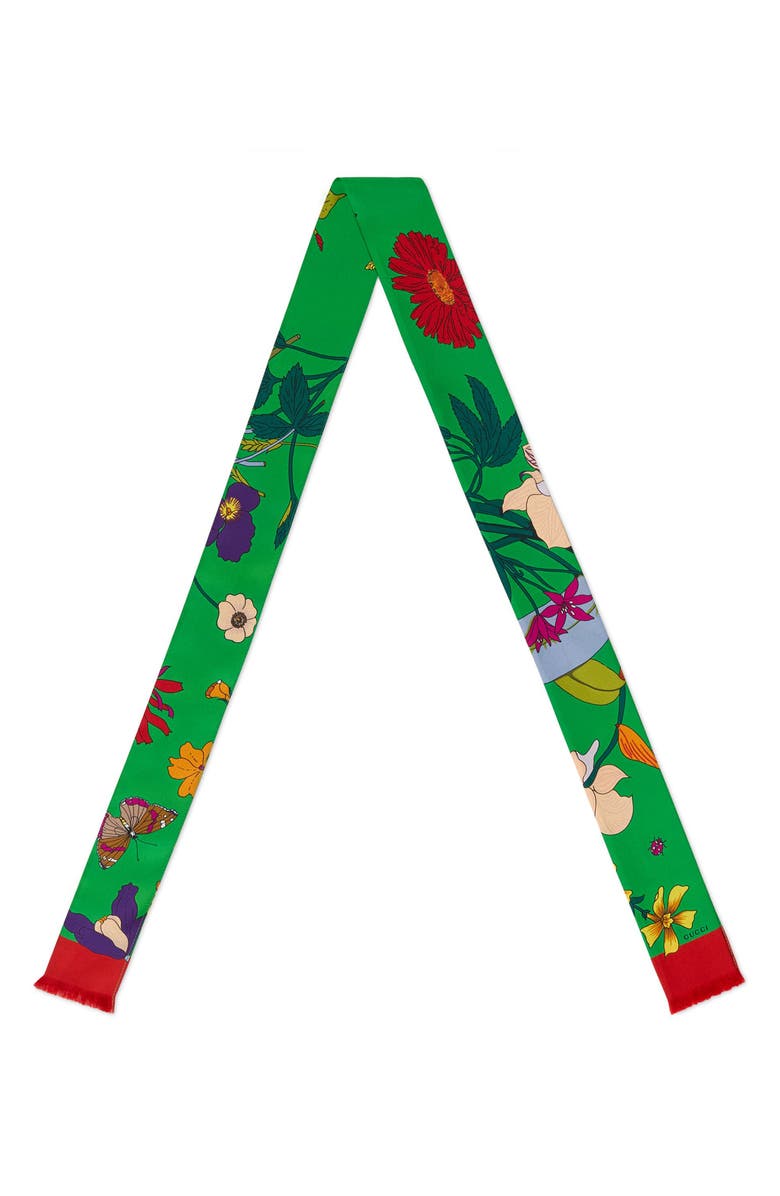Gucci Gothic Floral Silk Skinny Scarf, Main, color, 
