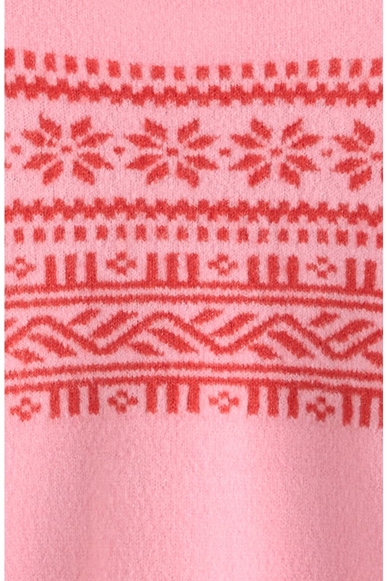 Kids' Fair Isle Boxy Crewneck Sweater, Alternate, color, PINK PRISM- RED FAIRISLE