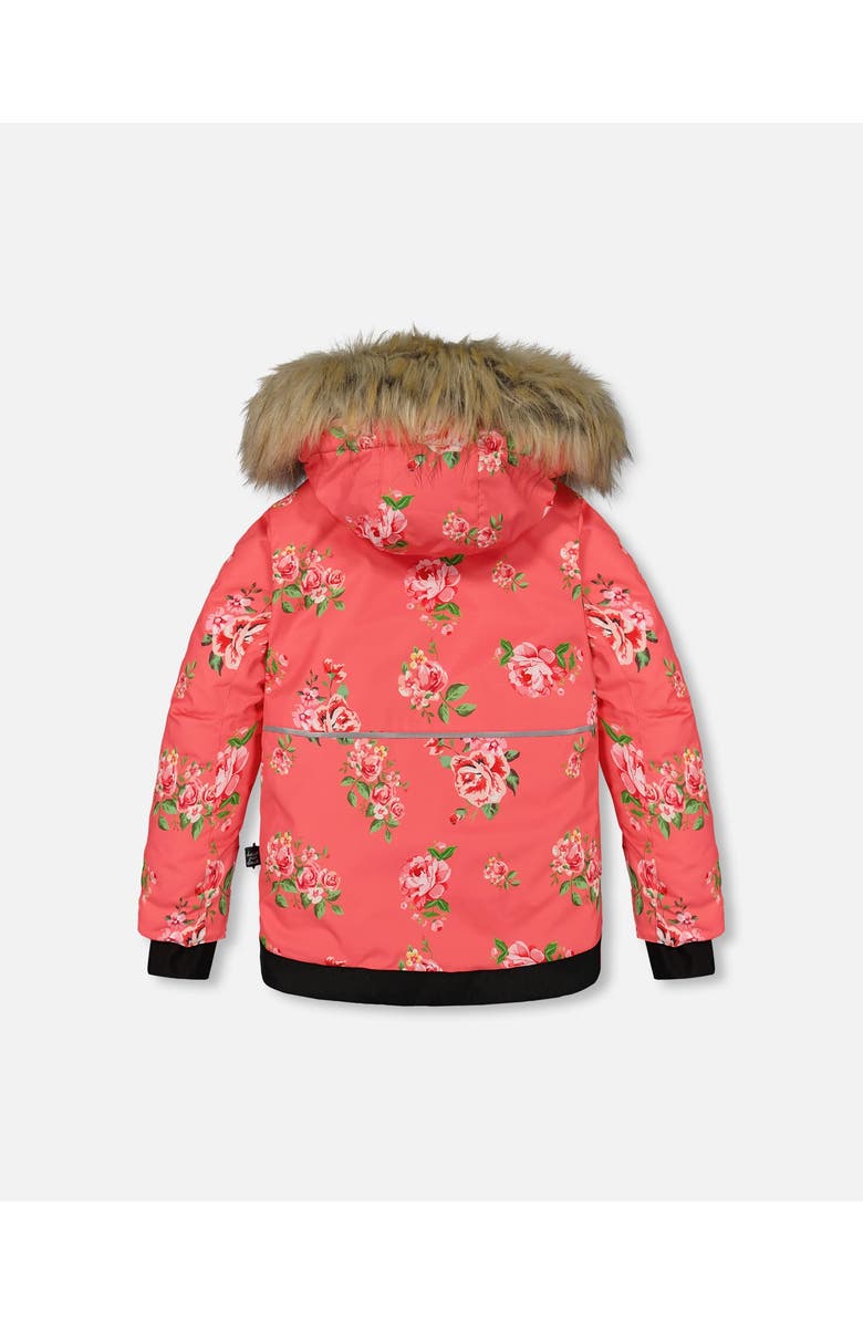 Deux par Deux Little Girl's Two Piece Snowsuit Black Printed Coral Flowers, Alternate, color, 