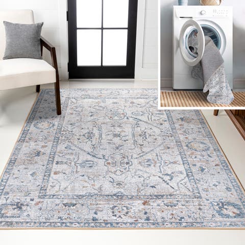 Brandy Rustic Border Low-Pile Machine-Washable Area Rug