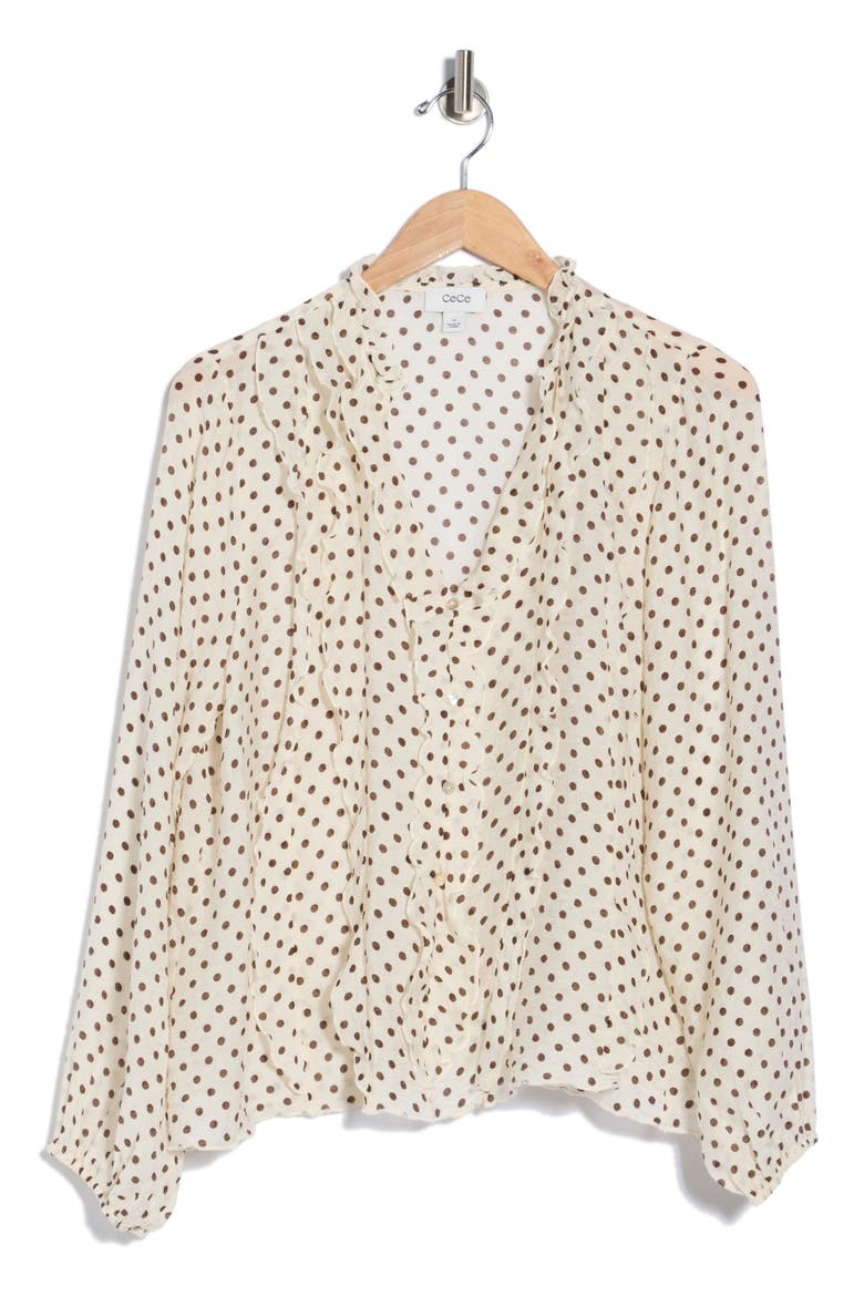 Ruffled Polka Dot Top, Main, color, SHAVED CHOCOLATE