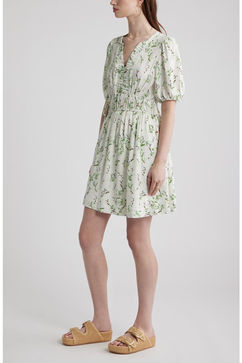 Print Puff Sleeve Minidress, Alternate, color, IVORY- BLUE LILIBET FLORAL