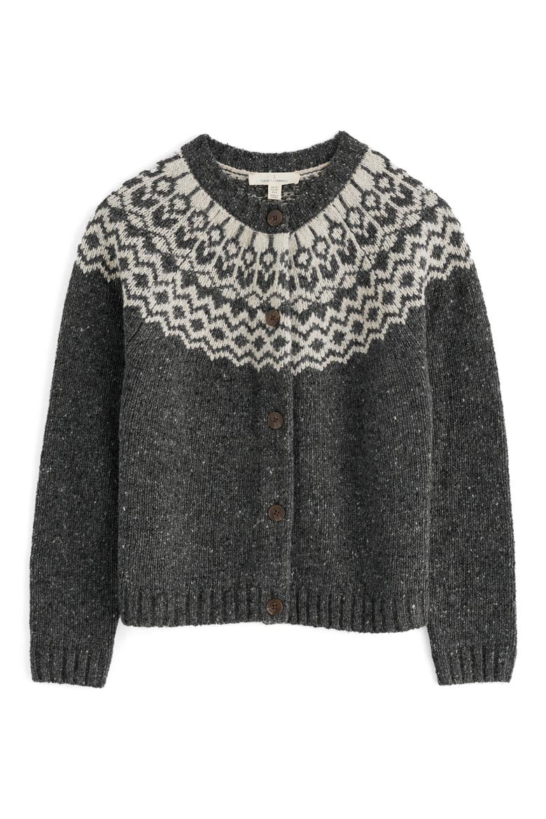 Port Kinnis Fair Isle Merino Wool Blend Cardigan, Alternate, color, KNIT WAG TAIL COAL ARAN
