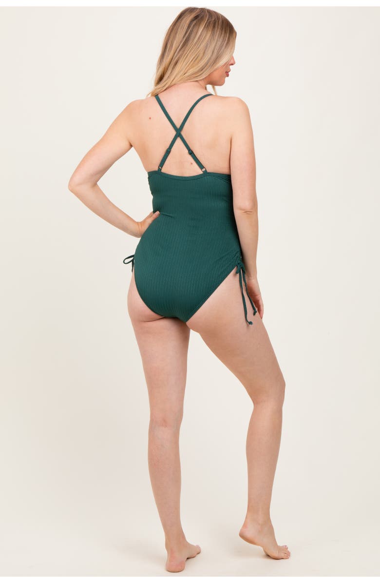 PinkBlush Ribbed O-Ring Strap Side Tie Swimsuit, Alternate, color, Olive Green